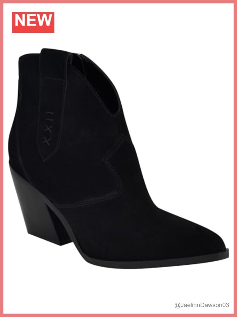 Women's Suede Ankle Bootie Block Heel Pointed Toe Western Style Zip Closure
